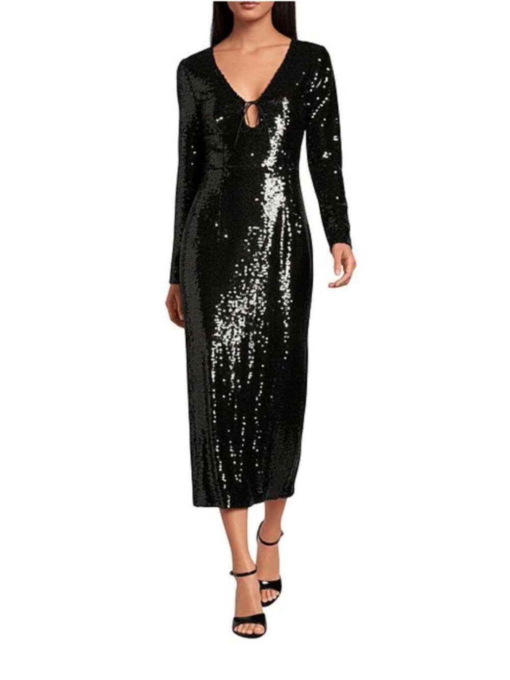 NEW Gianni Bini Ella Midi Dress Sequin Long Sleeve Party Dress Size 2 Black